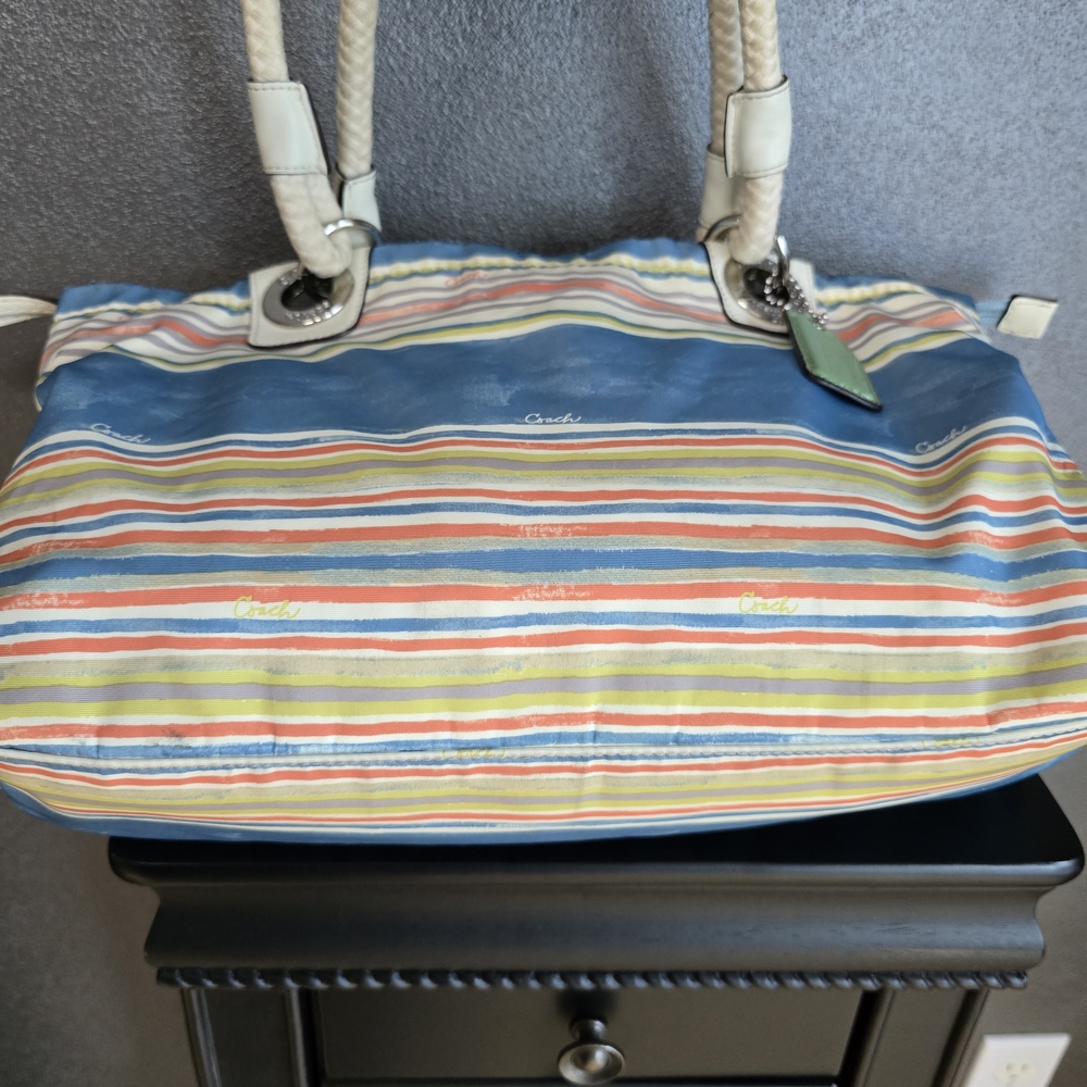 Coach Nautical Beach Multi Stripe East West Tote Bag Purse - Picture 14 of 14